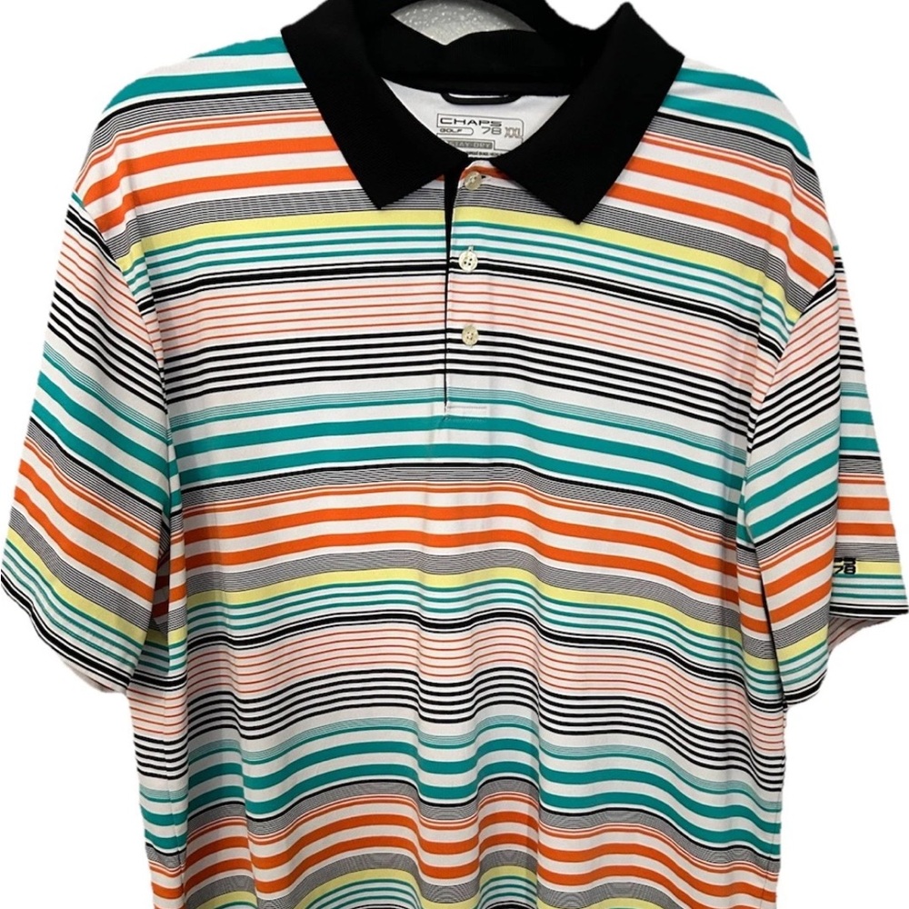 Chaps Multicolor Horizontal Stripe Polo with Black Collar